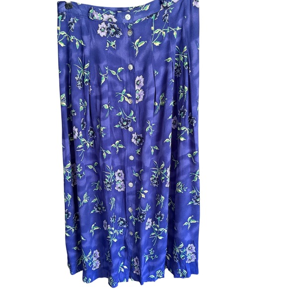 Hunt Club Dresses & Skirts - Hunt Club Vintage Floral Pleated Midi Skirt Purple Blue Button Front Size 14